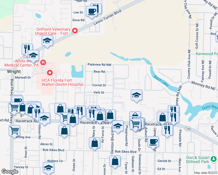 map of restaurants, bars, coffee shops, grocery stores, and more near 422 Verb Street in Fort Walton Beach