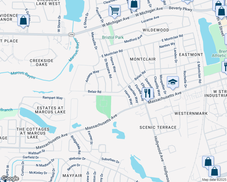 map of restaurants, bars, coffee shops, grocery stores, and more near 1011 Belair Road in Pensacola