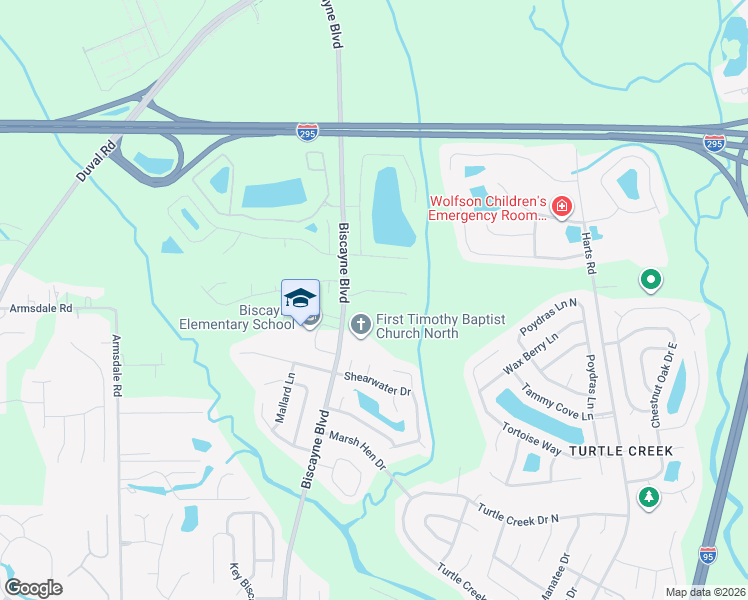 map of restaurants, bars, coffee shops, grocery stores, and more near 1322 Biscayne Grove Lane in Jacksonville