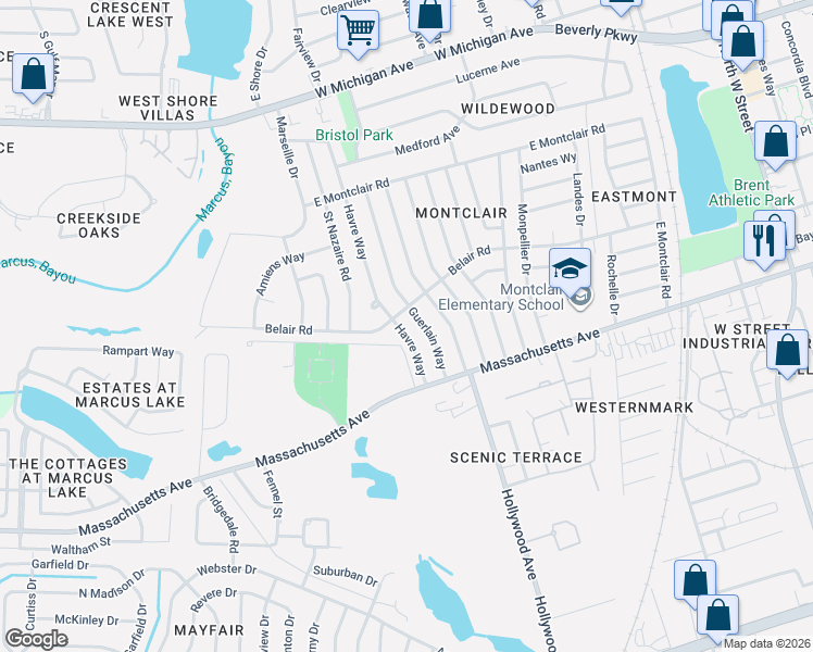 map of restaurants, bars, coffee shops, grocery stores, and more near 4416 Havre Way in Pensacola