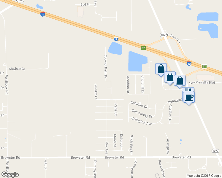 map of restaurants, bars, coffee shops, grocery stores, and more near Palm Beach Boulevard in Madisonville