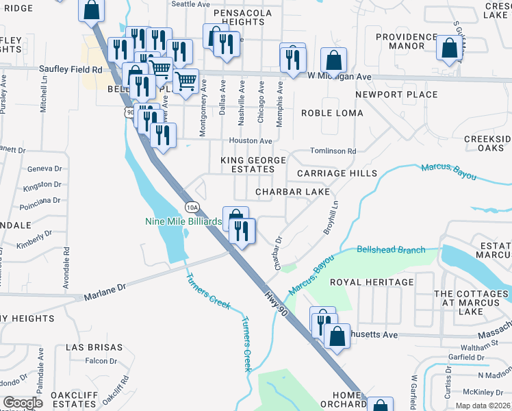 map of restaurants, bars, coffee shops, grocery stores, and more near 5334 Wales Avenue in Pensacola