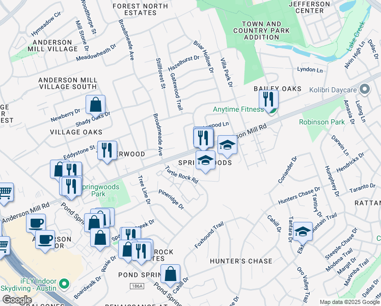 map of restaurants, bars, coffee shops, grocery stores, and more near 12904 Tilghman Trail in Austin