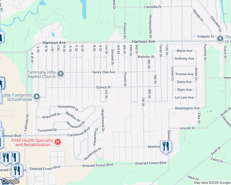 map of restaurants, bars, coffee shops, grocery stores, and more near 70320 3rd Street in Covington