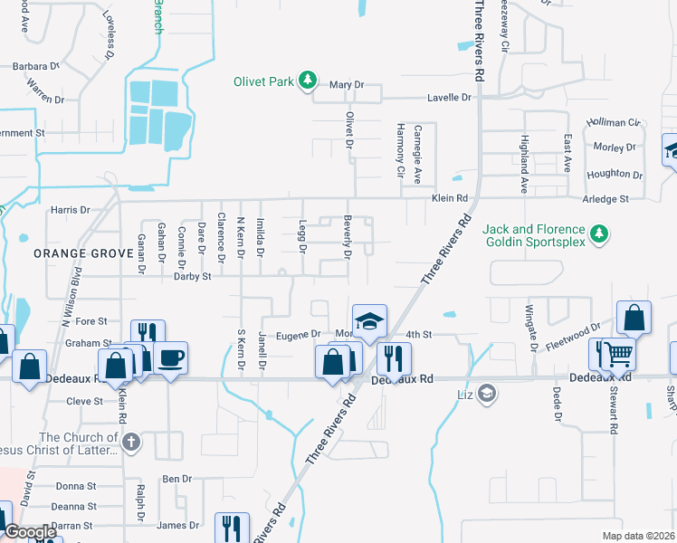 map of restaurants, bars, coffee shops, grocery stores, and more near 1010 Michelle Drive in Gulfport