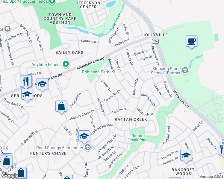 map of restaurants, bars, coffee shops, grocery stores, and more near 13251 Darwin Lane in Austin