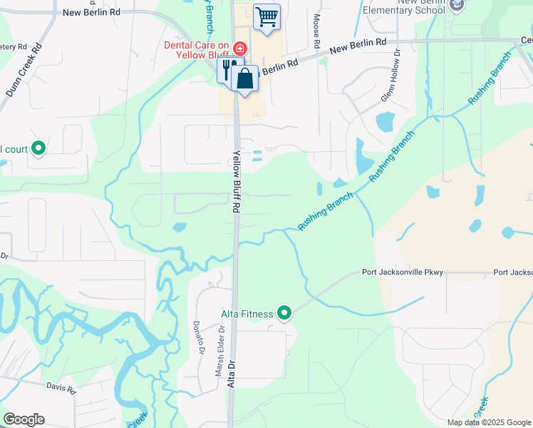 map of restaurants, bars, coffee shops, grocery stores, and more near 3151 Ashgrove Road in Jacksonville