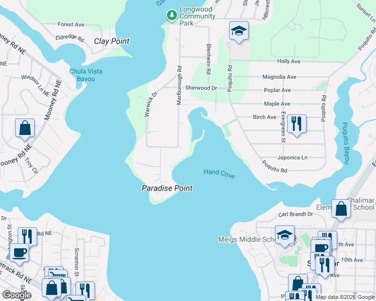map of restaurants, bars, coffee shops, grocery stores, and more near 68 Marlborough Road in Shalimar