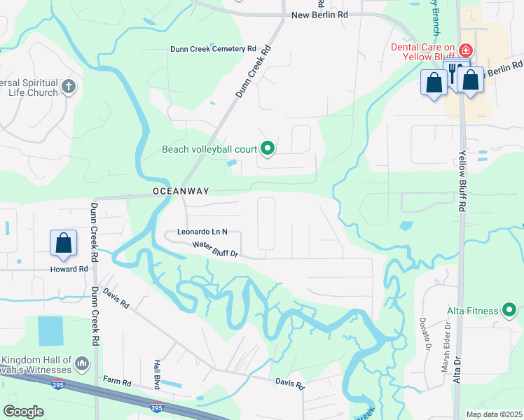 map of restaurants, bars, coffee shops, grocery stores, and more near 11861 Leafdale Circle West in Jacksonville