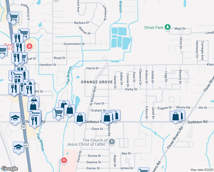 map of restaurants, bars, coffee shops, grocery stores, and more near 11448 Klein Road in Gulfport