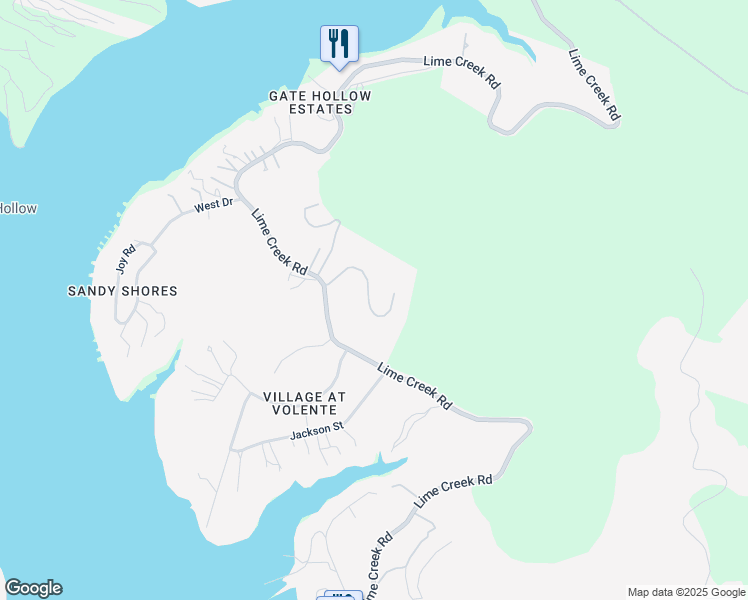 map of restaurants, bars, coffee shops, grocery stores, and more near 8295 Lime Creek Road in Volente