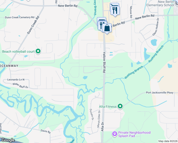 map of restaurants, bars, coffee shops, grocery stores, and more near 3032 Captiva Bluff Road South in Jacksonville