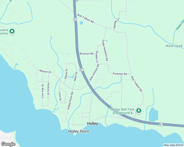 map of restaurants, bars, coffee shops, grocery stores, and more near 7530 Allie Grimes Road in Navarre