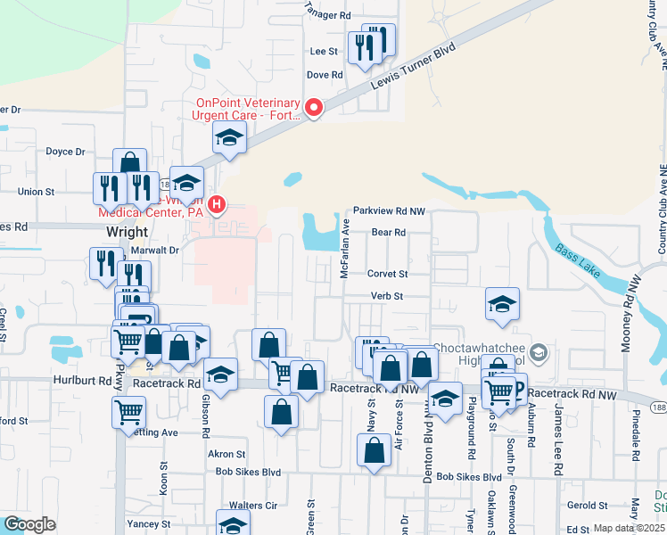 map of restaurants, bars, coffee shops, grocery stores, and more near 945 Ashley Lane in Fort Walton Beach