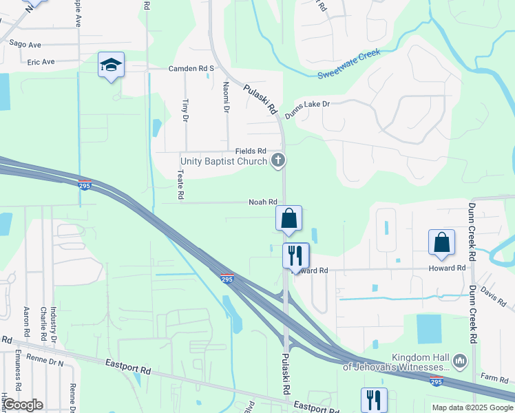 map of restaurants, bars, coffee shops, grocery stores, and more near 1112 Noah Road in Jacksonville