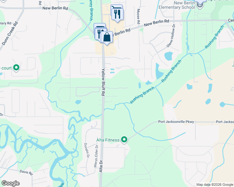 map of restaurants, bars, coffee shops, grocery stores, and more near 3126 Double Oaks Drive in Jacksonville