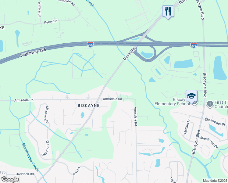 map of restaurants, bars, coffee shops, grocery stores, and more near 2205 Armsdale Road in Jacksonville