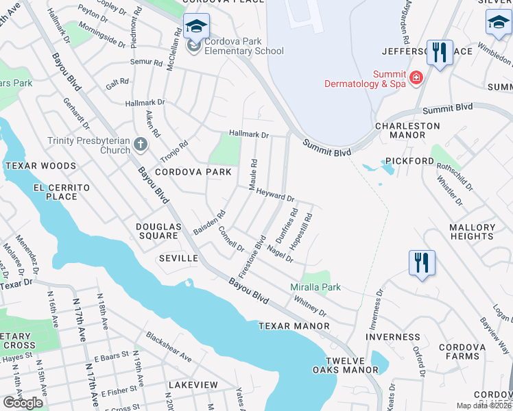 map of restaurants, bars, coffee shops, grocery stores, and more near 3636 Bonner Road in Pensacola