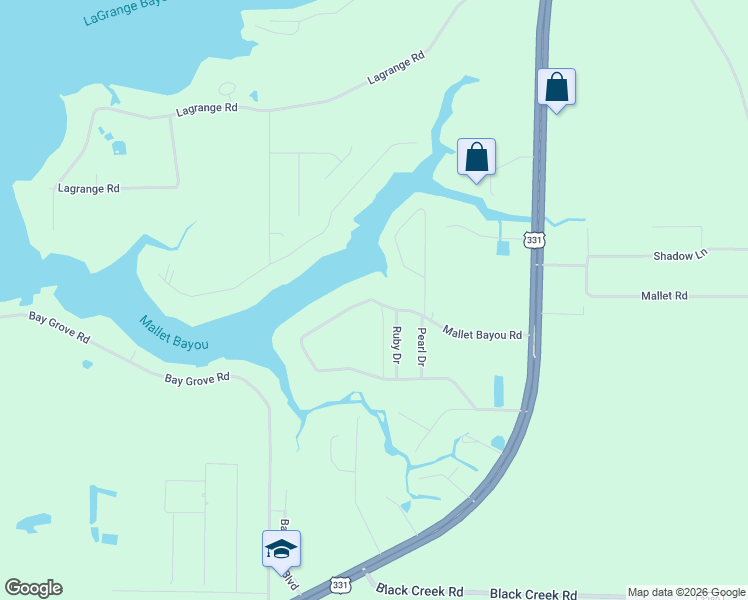 map of restaurants, bars, coffee shops, grocery stores, and more near 30 Mallet Bayou Road in Freeport