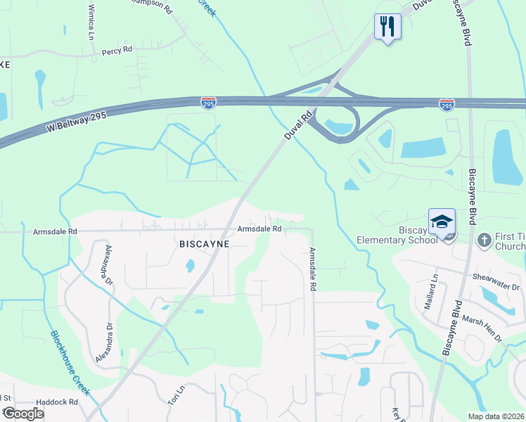 map of restaurants, bars, coffee shops, grocery stores, and more near 2205 Armsdale Road in Jacksonville