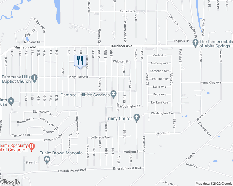 map of restaurants, bars, coffee shops, grocery stores, and more near 70317 7th Street in Covington