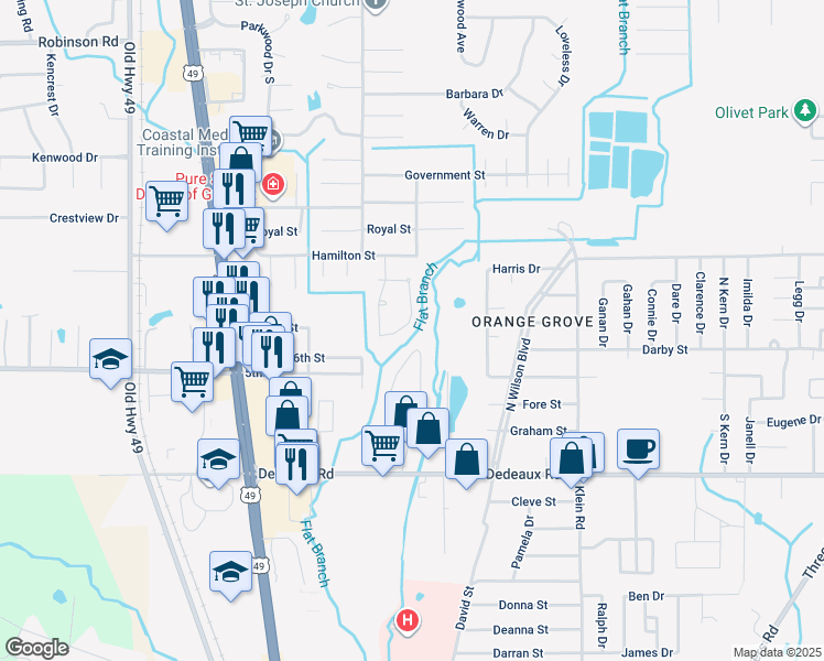 map of restaurants, bars, coffee shops, grocery stores, and more near 15203 Sunset Drive in Gulfport