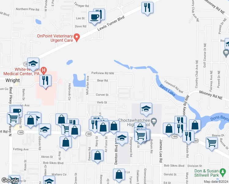 map of restaurants, bars, coffee shops, grocery stores, and more near 954 Denton Boulevard Northwest in Fort Walton Beach