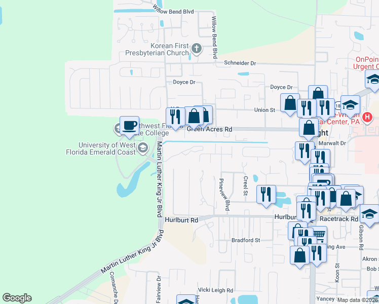 map of restaurants, bars, coffee shops, grocery stores, and more near 1703 Conservation Trail in Fort Walton Beach