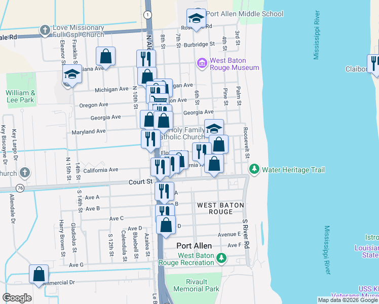 map of restaurants, bars, coffee shops, grocery stores, and more near 640 Florida Avenue in Port Allen