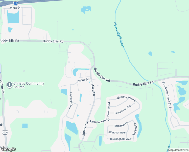 map of restaurants, bars, coffee shops, grocery stores, and more near 12150 Buddy Ellis Road in Denham Springs