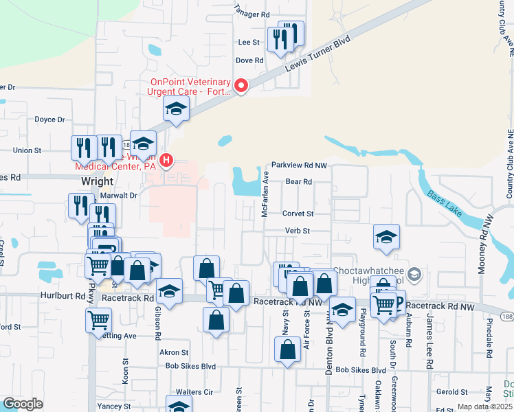 map of restaurants, bars, coffee shops, grocery stores, and more near 962 McFarlan Avenue in Fort Walton Beach