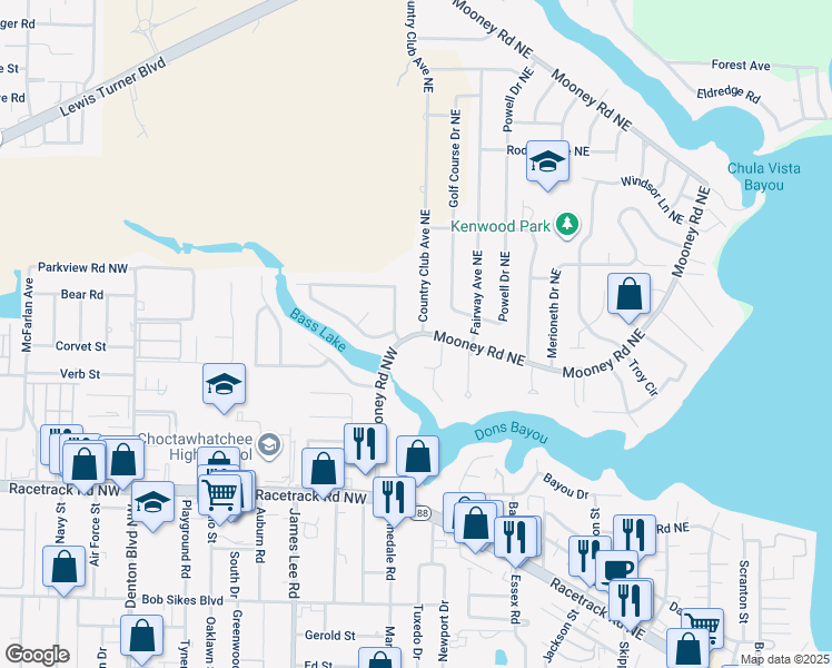 map of restaurants, bars, coffee shops, grocery stores, and more near 581 Mooney Rd in Fort Walton Beach