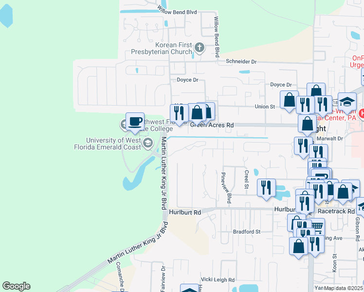 map of restaurants, bars, coffee shops, grocery stores, and more near 1700 Conservation Trail in Fort Walton Beach
