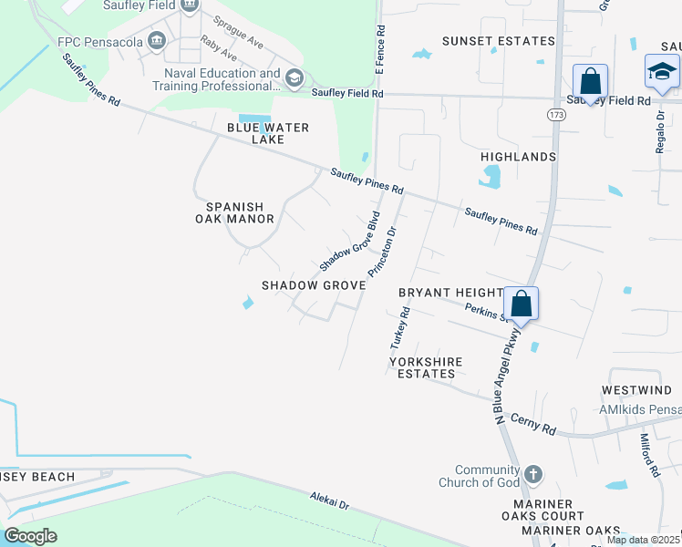 map of restaurants, bars, coffee shops, grocery stores, and more near 474 Elcino Drive in Pensacola