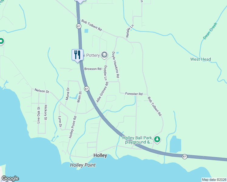 map of restaurants, bars, coffee shops, grocery stores, and more near 3305 Doyle Hawkins Road in Navarre