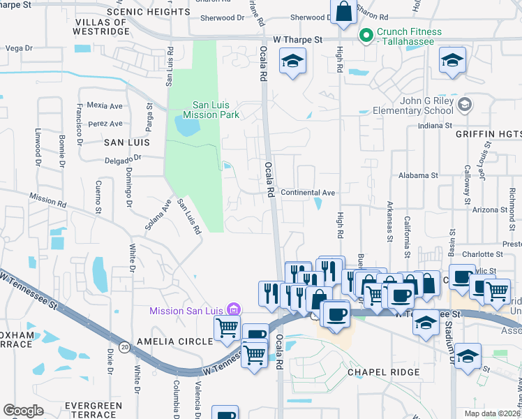 map of restaurants, bars, coffee shops, grocery stores, and more near 1237 Continental Court in Tallahassee