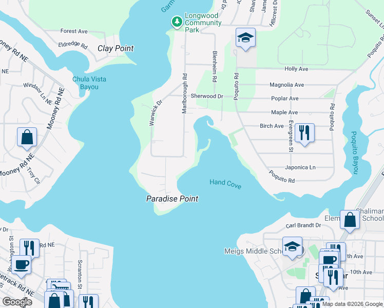 map of restaurants, bars, coffee shops, grocery stores, and more near 68 Marlborough Rd in Shalimar