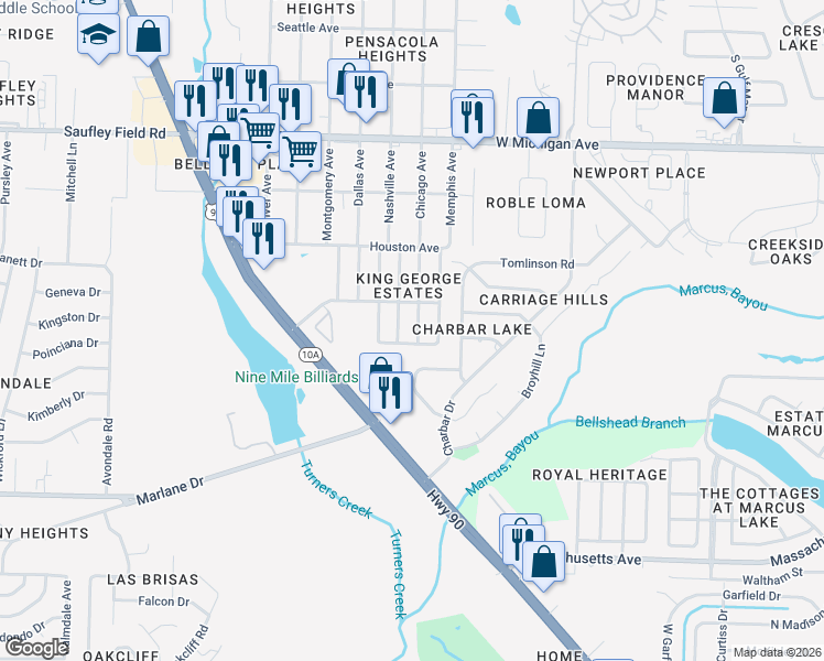 map of restaurants, bars, coffee shops, grocery stores, and more near 5334 Wales Avenue in Pensacola
