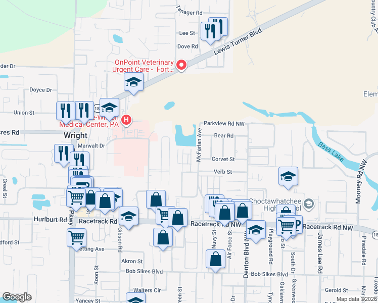 map of restaurants, bars, coffee shops, grocery stores, and more near 946 Ashley Lane in Fort Walton Beach