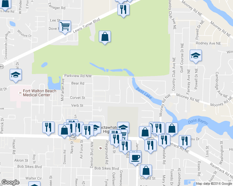 map of restaurants, bars, coffee shops, grocery stores, and more near 3 Cinderella Court in Fort Walton Beach