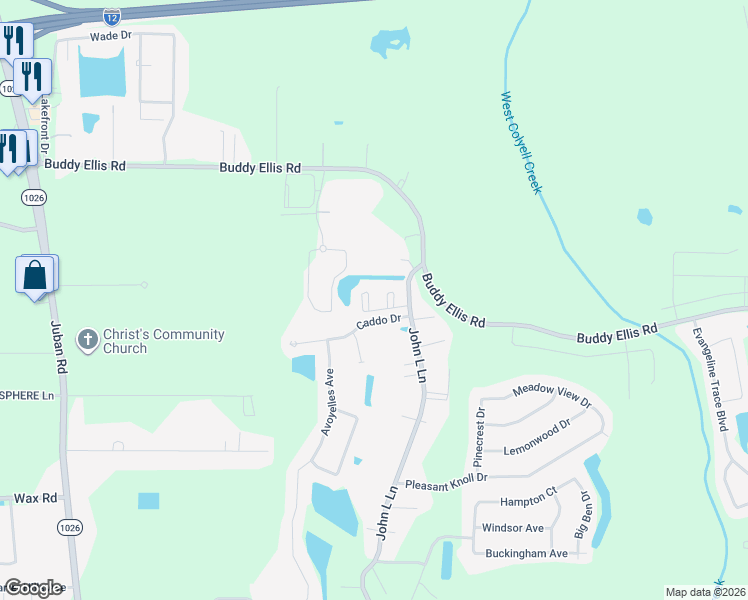 map of restaurants, bars, coffee shops, grocery stores, and more near 26688 Palmetto Lake Avenue in Denham Springs
