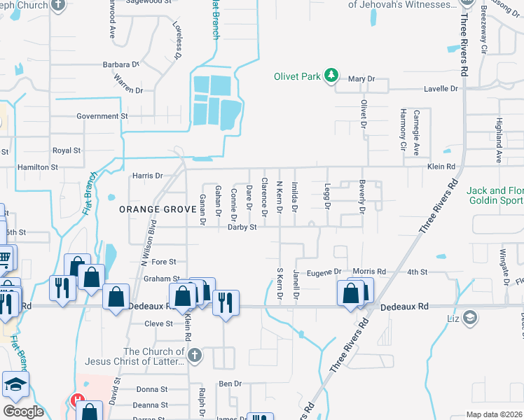 map of restaurants, bars, coffee shops, grocery stores, and more near 107 Clarence Drive in Gulfport