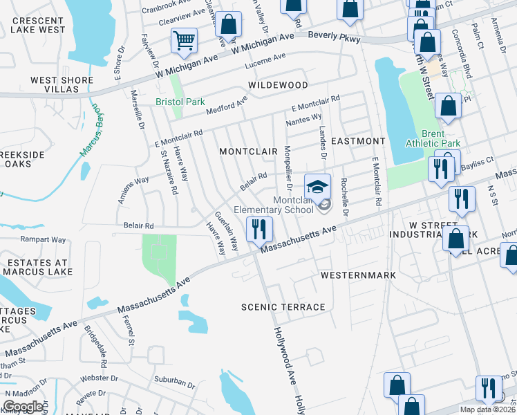 map of restaurants, bars, coffee shops, grocery stores, and more near 4419 Deauville Way in Pensacola