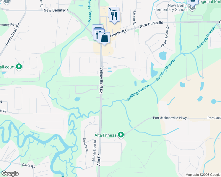 map of restaurants, bars, coffee shops, grocery stores, and more near 3126 Double Oaks Drive in Jacksonville