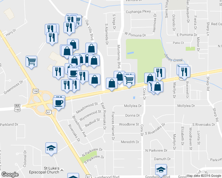 map of restaurants, bars, coffee shops, grocery stores, and more near 11271 Florida Boulevard in Baton Rouge