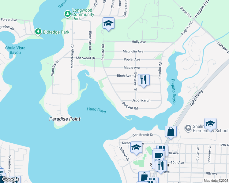 map of restaurants, bars, coffee shops, grocery stores, and more near in Shalimar