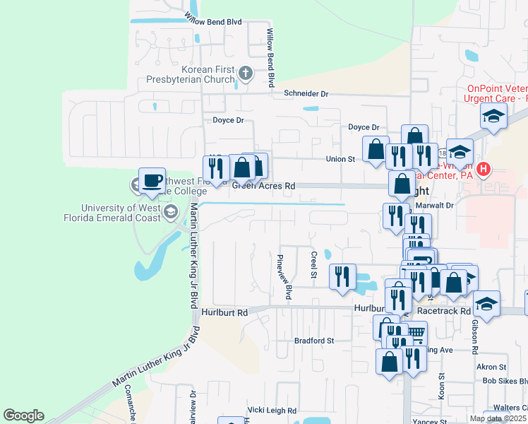 map of restaurants, bars, coffee shops, grocery stores, and more near 3 Sarah Lane in Fort Walton Beach