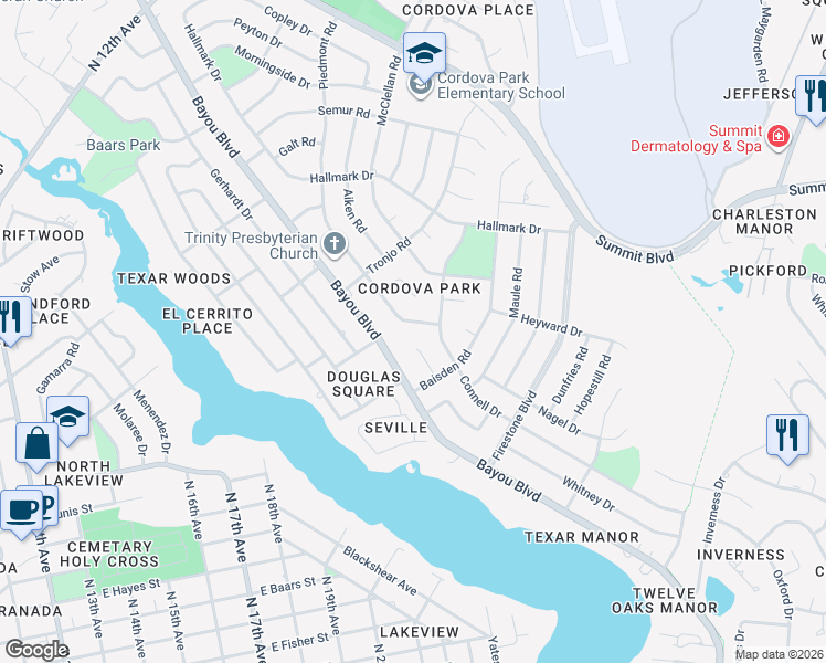 map of restaurants, bars, coffee shops, grocery stores, and more near 3715 Piedmont Road in Pensacola