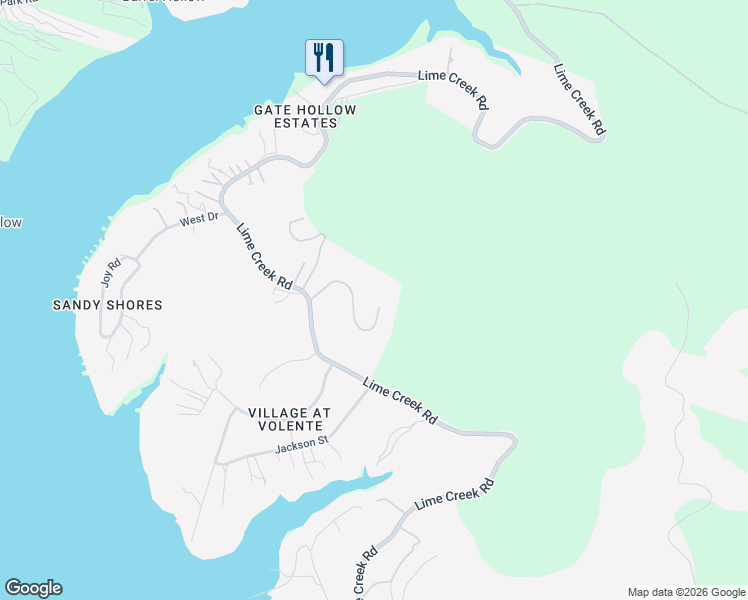 map of restaurants, bars, coffee shops, grocery stores, and more near 8295 Lime Creek Road in Volente