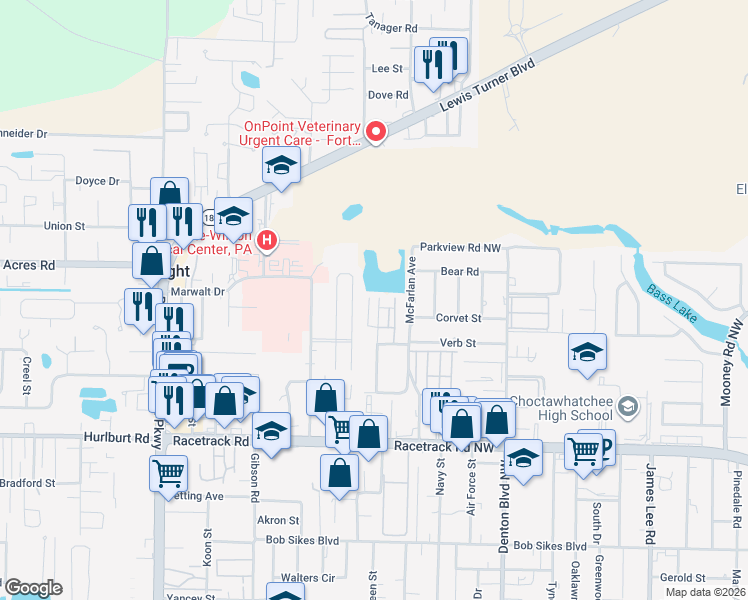 map of restaurants, bars, coffee shops, grocery stores, and more near 940 Central Avenue in Fort Walton Beach